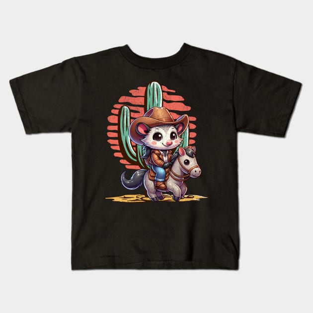 Opossum Cowboy Kids T-Shirt by The Jumping Cart